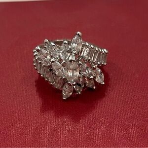 Silver-Tone Marquise & Baguette Cluster Cocktail Ring